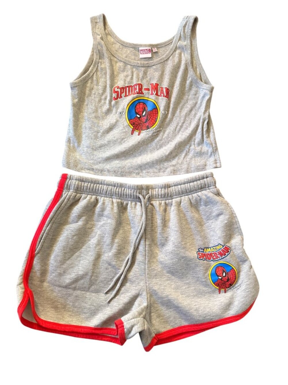 Marvel Spider-Man Womens Tank Top & Shorts Set XL Gray Red Trim Loungewear